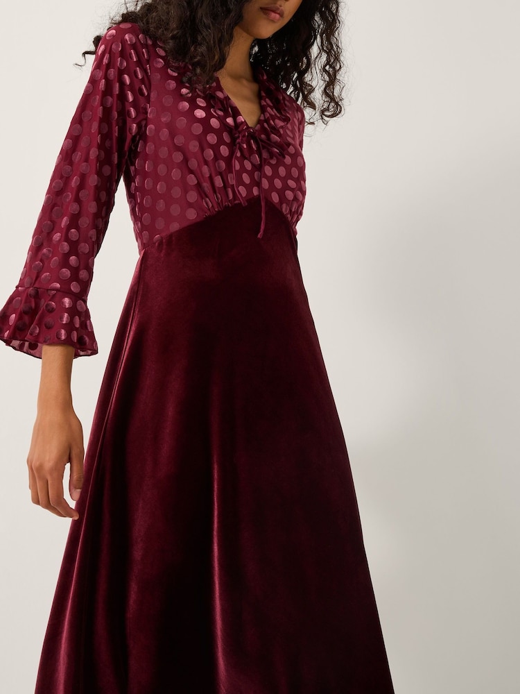 Monsoon Red Dua Polka Dot Velvet Midi Dress - Image 4 of 4 Monsoon Red Dua Polka Dot Velvet Midi Dress - Image 4 of 4