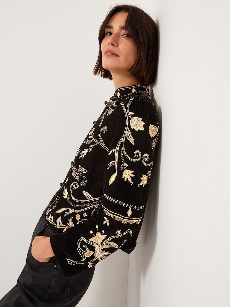 Monsoon Black Farah Embroidered Velvet Jacket - Image 1 of 5