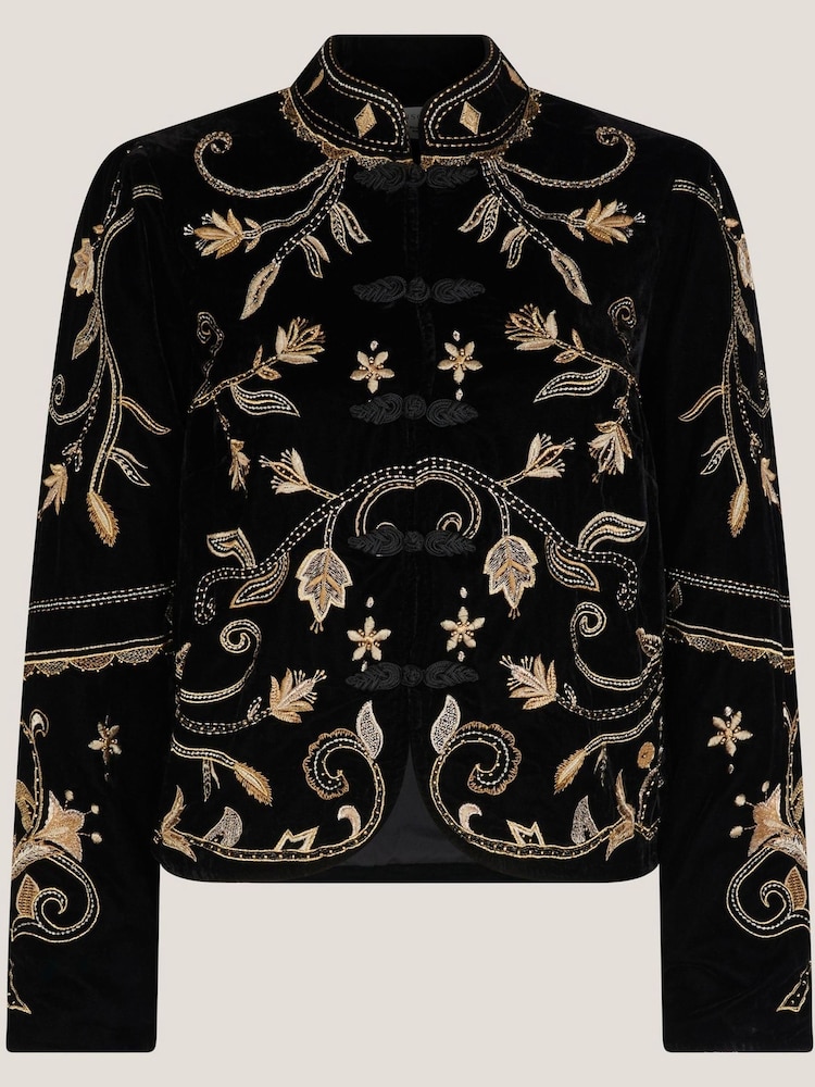Monsoon Black Farah Embroidered Velvet Jacket - Image 5 of 5