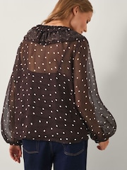 Monsoon Brown Mackie Sheer Polka Dot Ruffle Blouse - Image 3 of 5