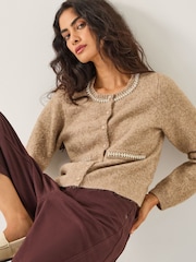 Monsoon Brown Evie Embellished Cardigan - Image 1 of 5