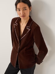 Monsoon Brown Mila Single Breasted Velvet Blazer - Image 1 of 5