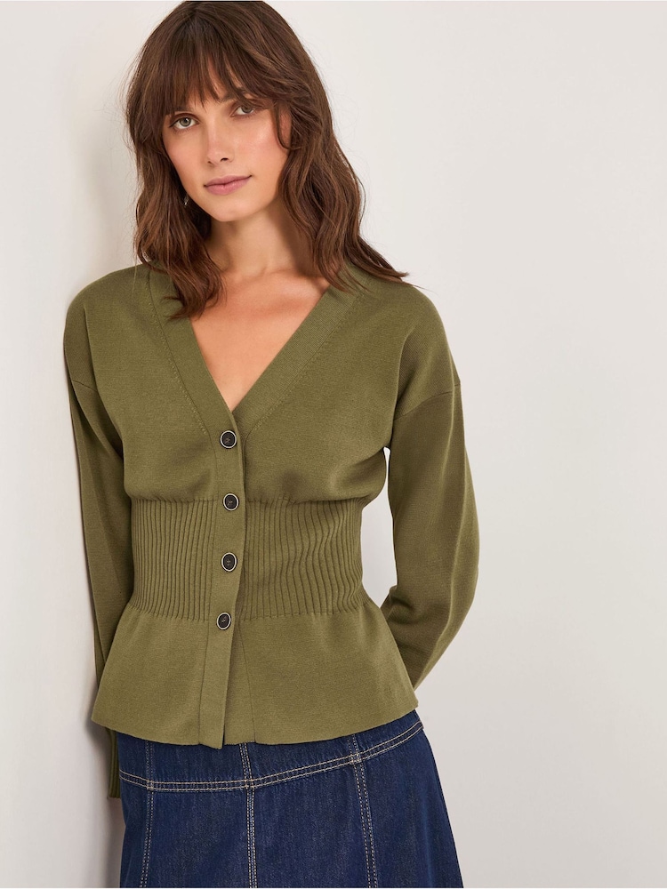 Monsoon Green Suzy Fitted V-Neck Cardigan - Image 1 of 5 Monsoon Green Suzy Fitted V-Neck Cardigan - Image 1 of 5