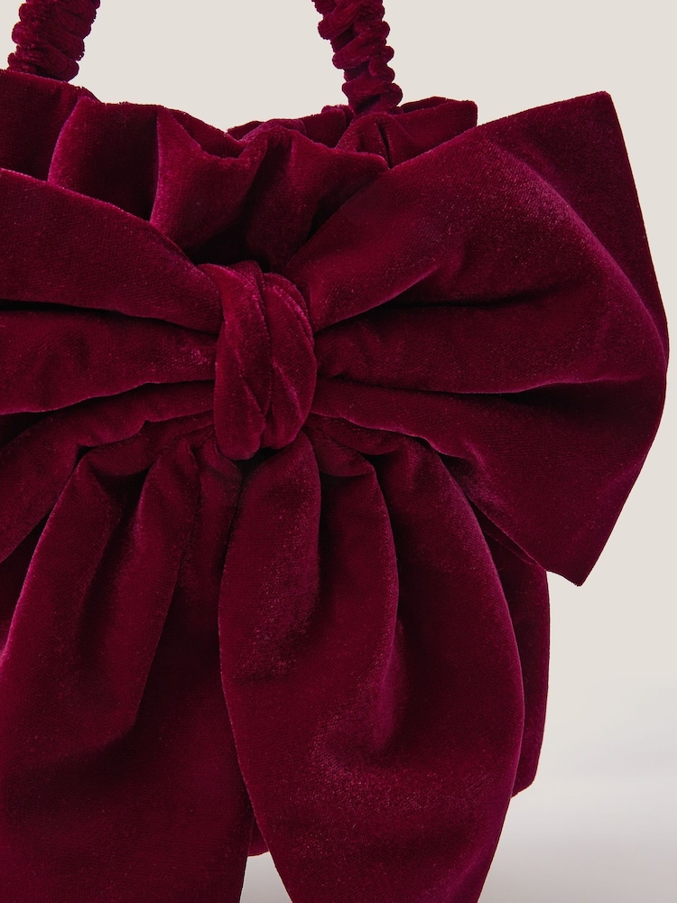 Monsoon Red Ciri Bow Velvet Pouch Bag - Image 6 of 6