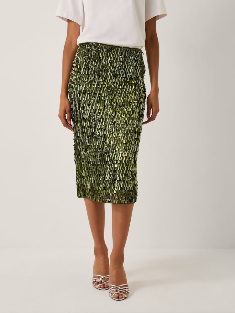 Monsoon Green Serenity Sequin Midi Skirt - Image 2 of 4