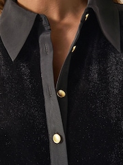 Monsoon Black Clay Collar Stretch Velvet Blouse - Image 3 of 4