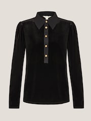 Monsoon Black Clay Collar Stretch Velvet Blouse - Image 4 of 4