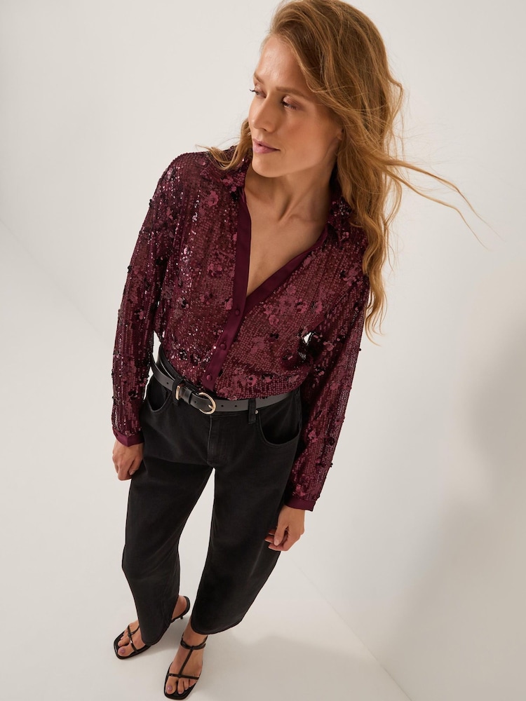 Monsoon Purple Seema Sequin Shirt - Image 1 of 4 Monsoon Purple Seema Sequin Shirt - Image 1 of 4