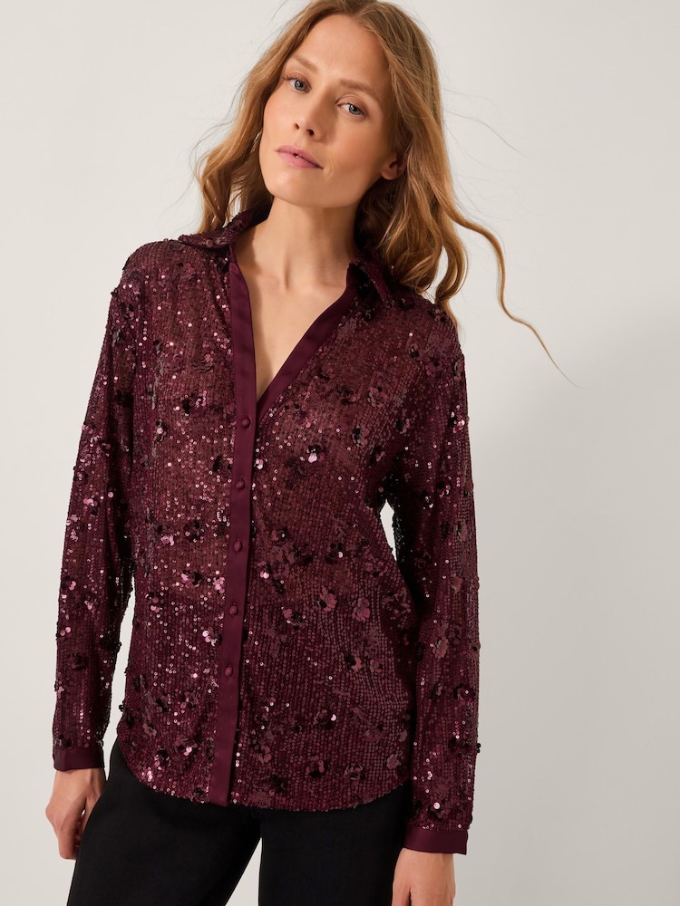 Monsoon Purple Seema Sequin Shirt - Image 2 of 4 Monsoon Purple Seema Sequin Shirt - Image 2 of 4