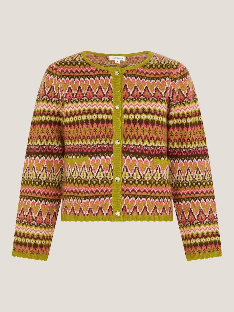 Monsoon Pink Fiona Fair Isle Pattern Cardigan - Image 6 of 6