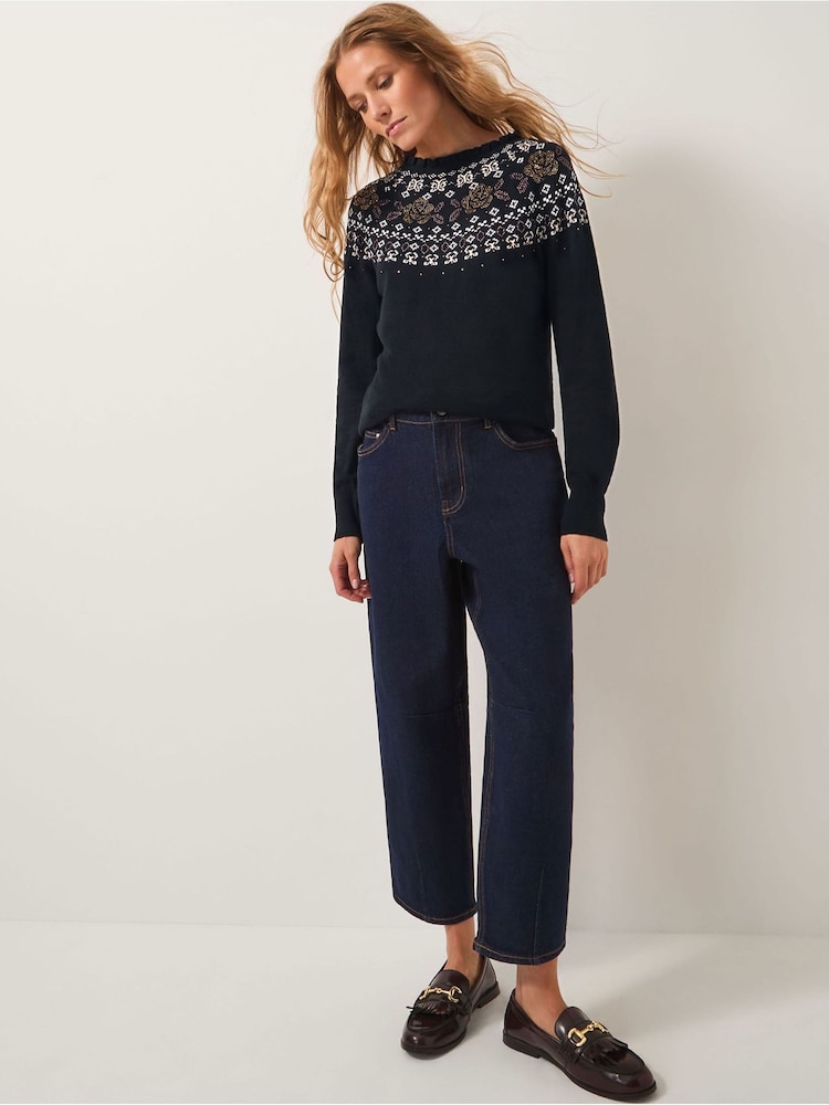 Monsoon Black Fia Hotfix Fair Isle Pattern Jumper - Image 1 of 5