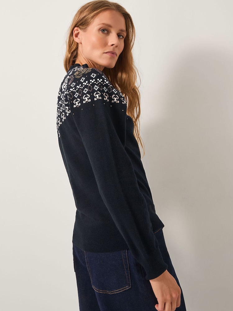 Monsoon Black Fia Hotfix Fair Isle Pattern Jumper - Image 2 of 5