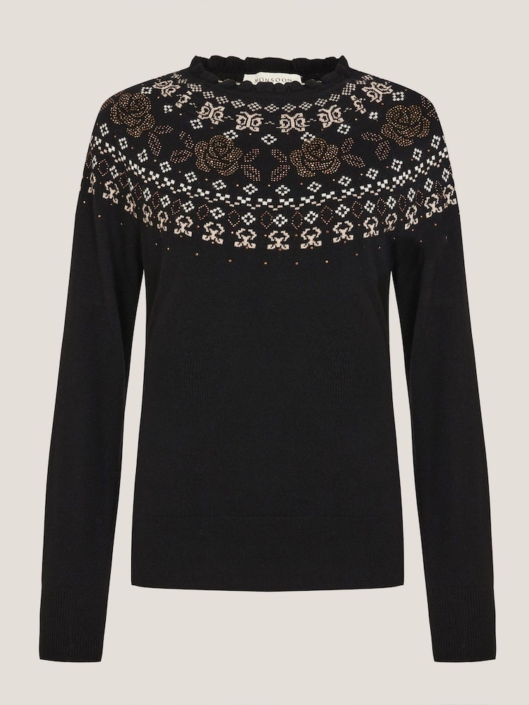 Monsoon Black Fia Hotfix Fair Isle Pattern Jumper - Image 5 of 5 Monsoon Black Fia Hotfix Fair Isle Pattern Jumper - Image 5 of 5