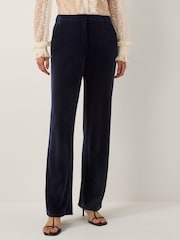 Monsoon Blue Mila Straight Velvet Trousers - Image 1 of 6