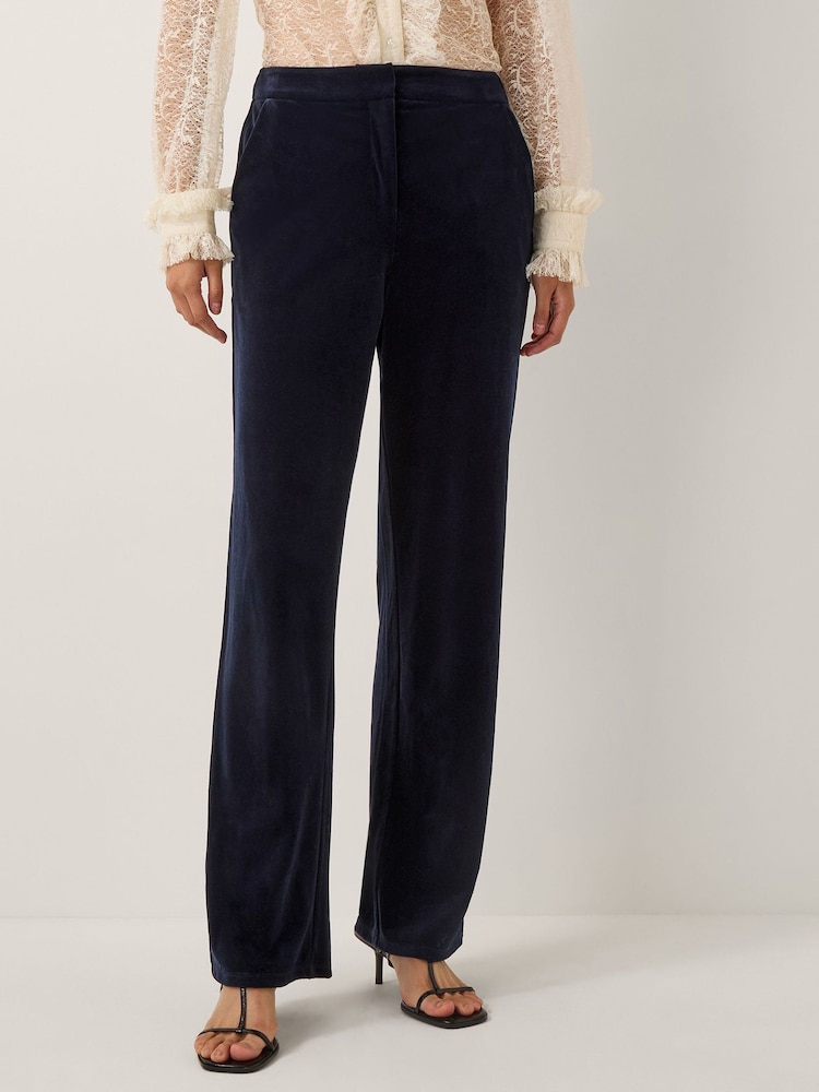 Monsoon Blue Mila Straight Velvet Trousers - Image 1 of 6