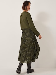 Monsoon Green Synthia Snakeskin Pleated Midi Dress - Image 3 of 5