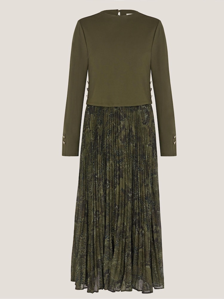 Monsoon Green Synthia Snakeskin Pleated Midi Dress - Image 5 of 5