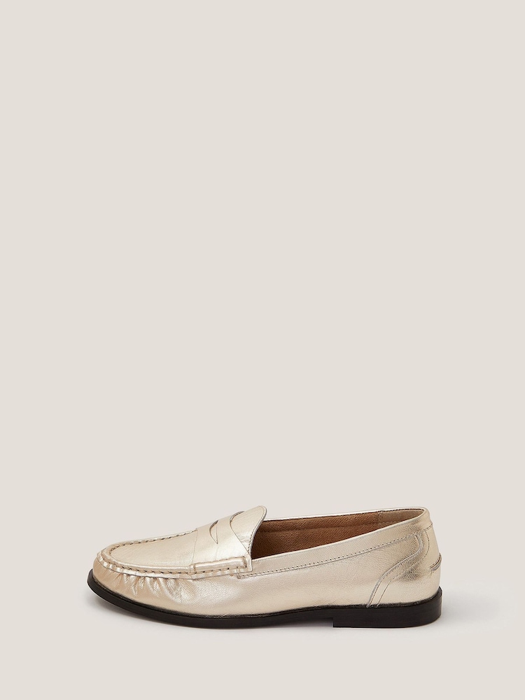 Monsoon Gold Grace Metallic Leather Loafers - Image 1 of 3 Monsoon Gold Grace Metallic Leather Loafers - Image 1 of 3