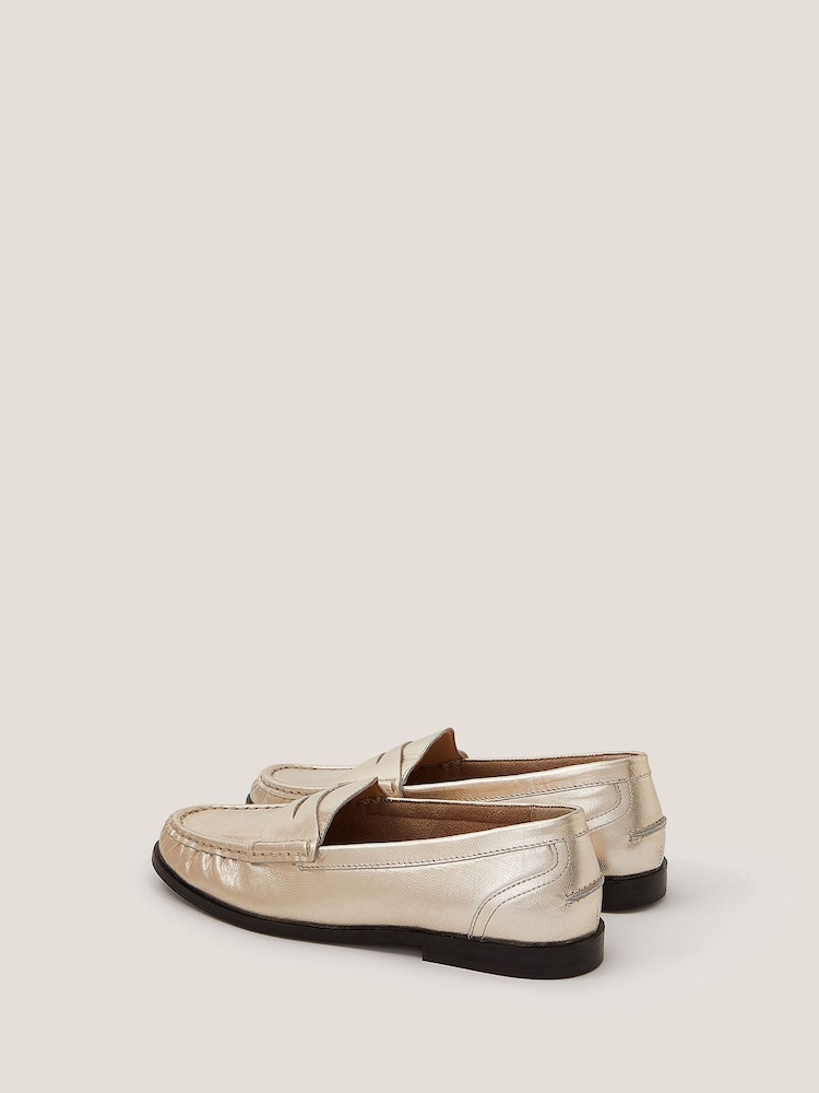 Monsoon Gold Grace Metallic Leather Loafers - Image 2 of 3 Monsoon Gold Grace Metallic Leather Loafers - Image 2 of 3