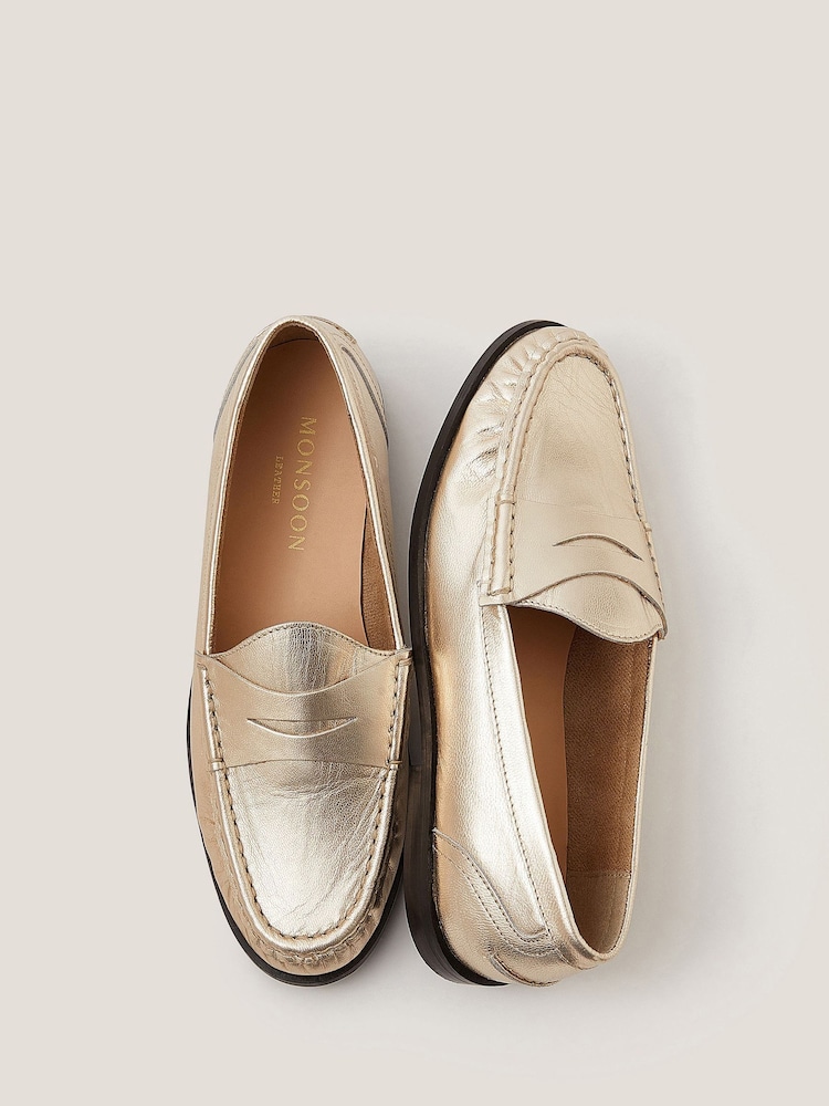 Monsoon Gold Grace Metallic Leather Loafers - Image 3 of 3 Monsoon Gold Grace Metallic Leather Loafers - Image 3 of 3