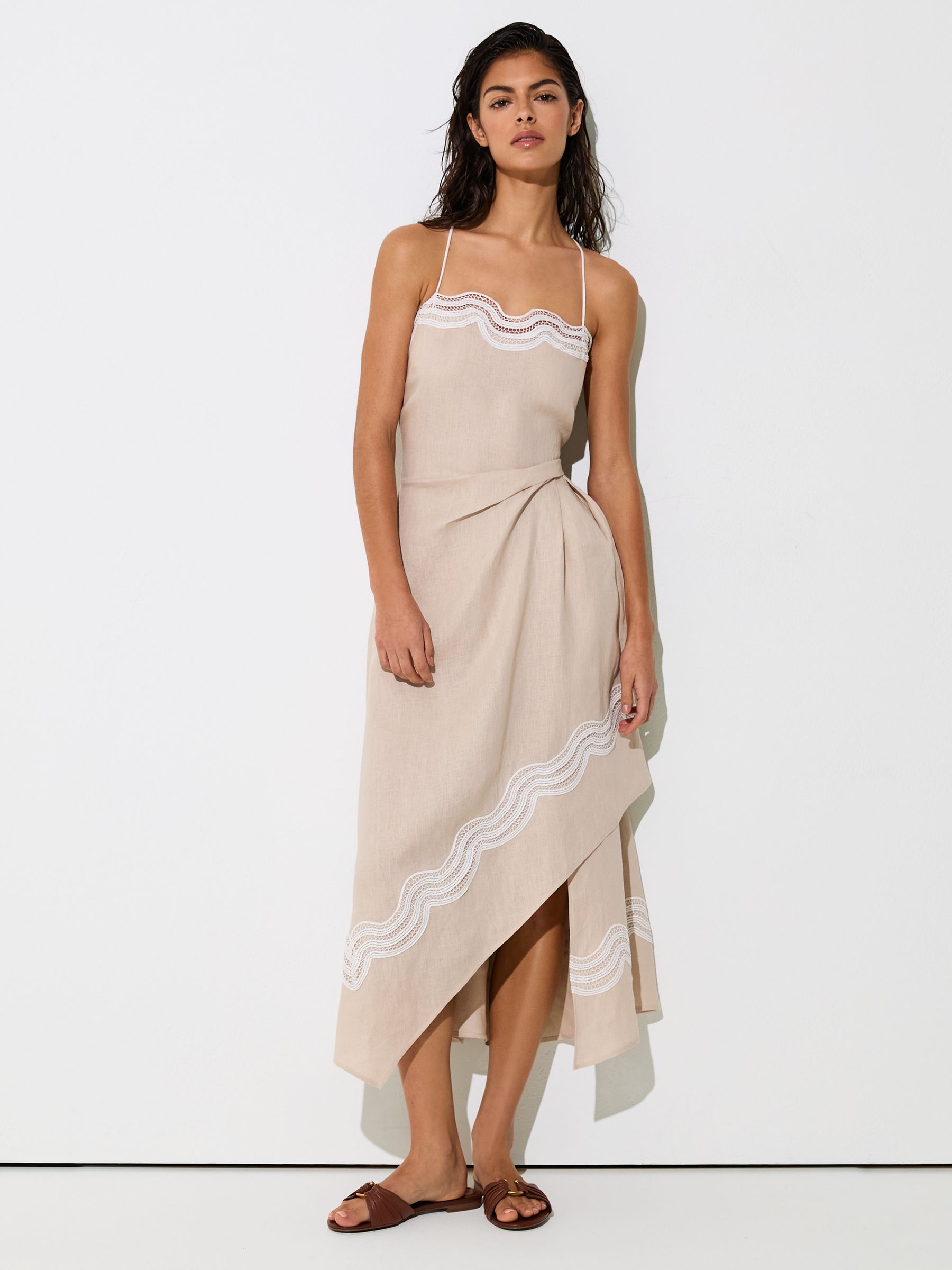 Buy Reiss Neutral Arla Linen Lace-Trim Beach Dress from Next USA