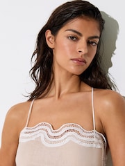 Reiss Neutral Arla Linen Lace-Trim Beach Dress - Image 4 of 6