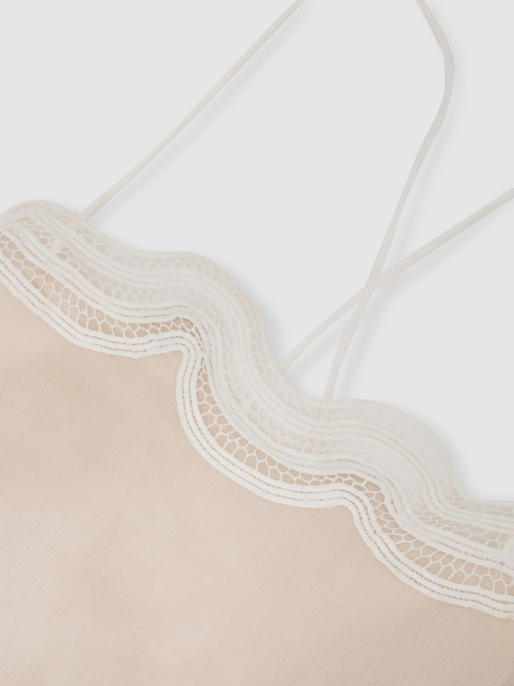 Reiss Neutral Arla Linen Lace-Trim Beach Dress - Image 6 of 6