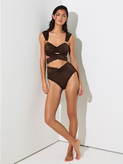 Reiss Chocolate Brown Maisie High-Waisted Ruched Bikini Bottoms - Image 3 of 6