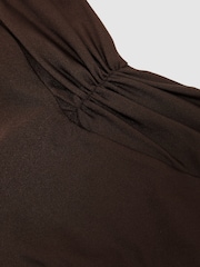 Reiss Chocolate Brown Maisie High-Waisted Ruched Bikini Bottoms - Image 6 of 6