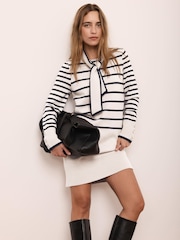 Mint Velvet Grey Striped Scarf Knit Mini Dress - Image 1 of 7