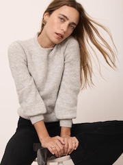 Mint Velvet Grey Knit Balloon Sleeve Jumper - Image 2 of 8