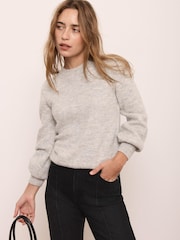 Mint Velvet Grey Knit Balloon Sleeve Jumper - Image 3 of 8