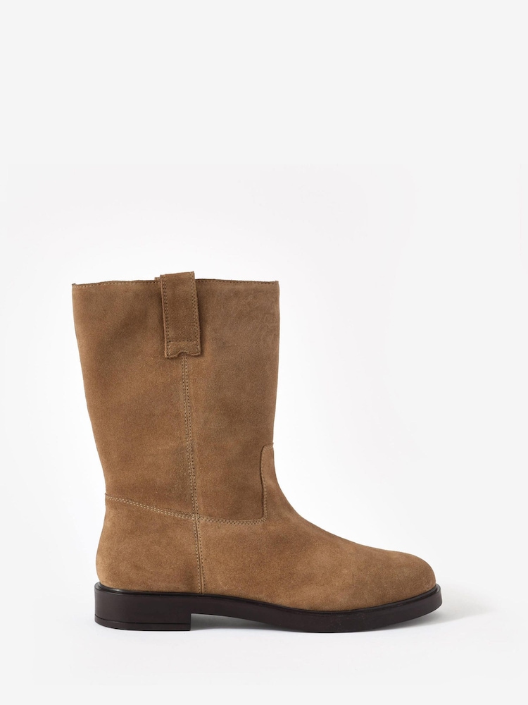 Mint Velvet Natural Hina Suede Pull On Boots - Image 1 of 4 Mint Velvet Natural Hina Suede Pull On Boots - Image 1 of 4