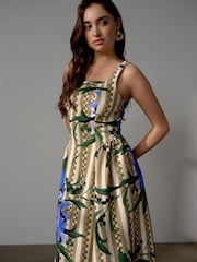 Green Floral Stripe Occasion Cinched Waist Maxi Dress - Image 4 of 8