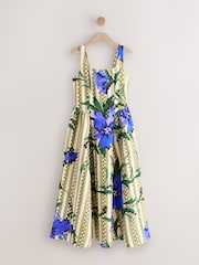 Green Floral Stripe Occasion Cinched Waist Maxi Dress - Image 6 of 8