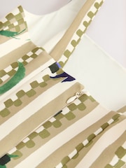 Green Floral Stripe Occasion Cinched Waist Maxi Dress - Image 8 of 8