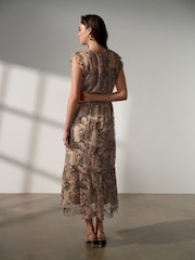 Pink/Black Lace Tiered Occasion Maxi Dress - Image 4 of 8