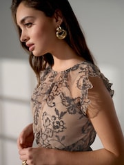 Pink/Black Lace Tiered Occasion Maxi Dress - Image 5 of 8
