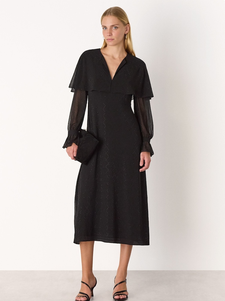 Whistles Black Hot Fix Cape Midi Dress - Image 1 of 5