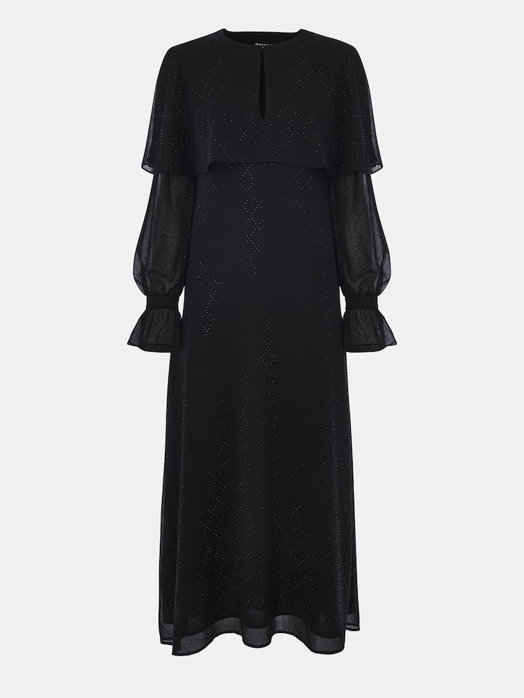 Whistles Black Hot Fix Cape Midi Dress - Image 5 of 5