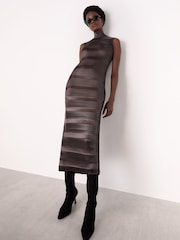Whistles Brown Sleeveless Plisse Midi Dress - Image 1 of 5