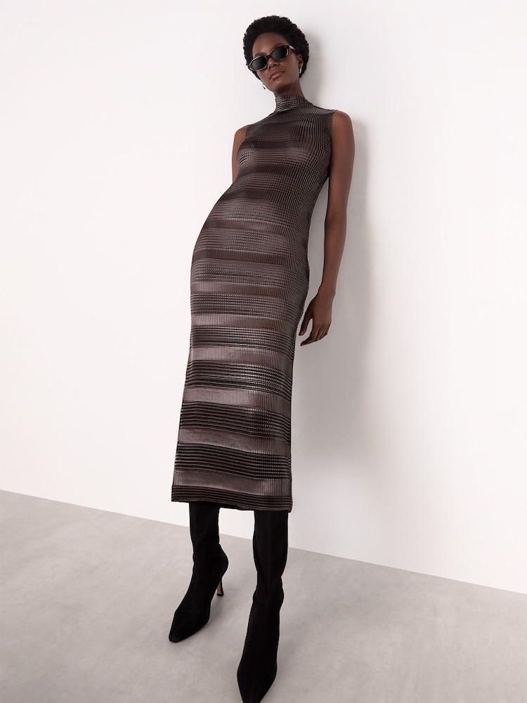 Whistles Brown Sleeveless Plisse Midi Dress - Image 1 of 5