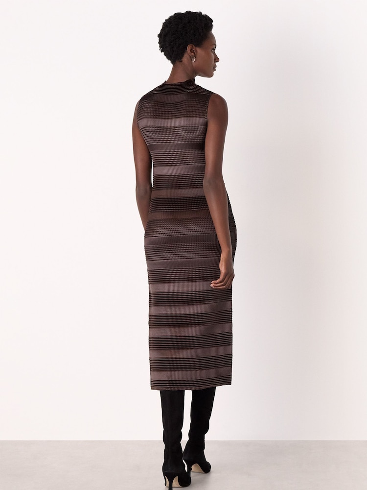 Whistles Brown Sleeveless Plisse Midi Dress - Image 2 of 5