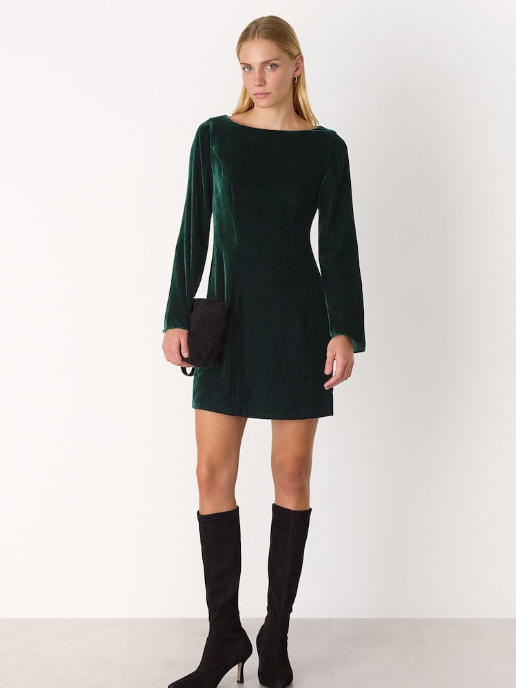 Verde - Whistles Velvet Flare Sleeve Dress - Imagen 1 de 5