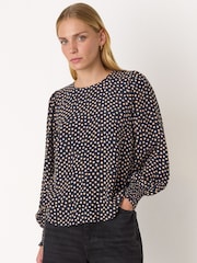 Whistles Black Spot Shirred Cuff Blouse - Image 1 of 5