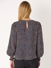Whistles Black Spot Shirred Cuff Blouse - Image 2 of 5
