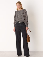 Whistles Black Spot Shirred Cuff Blouse - Image 3 of 5