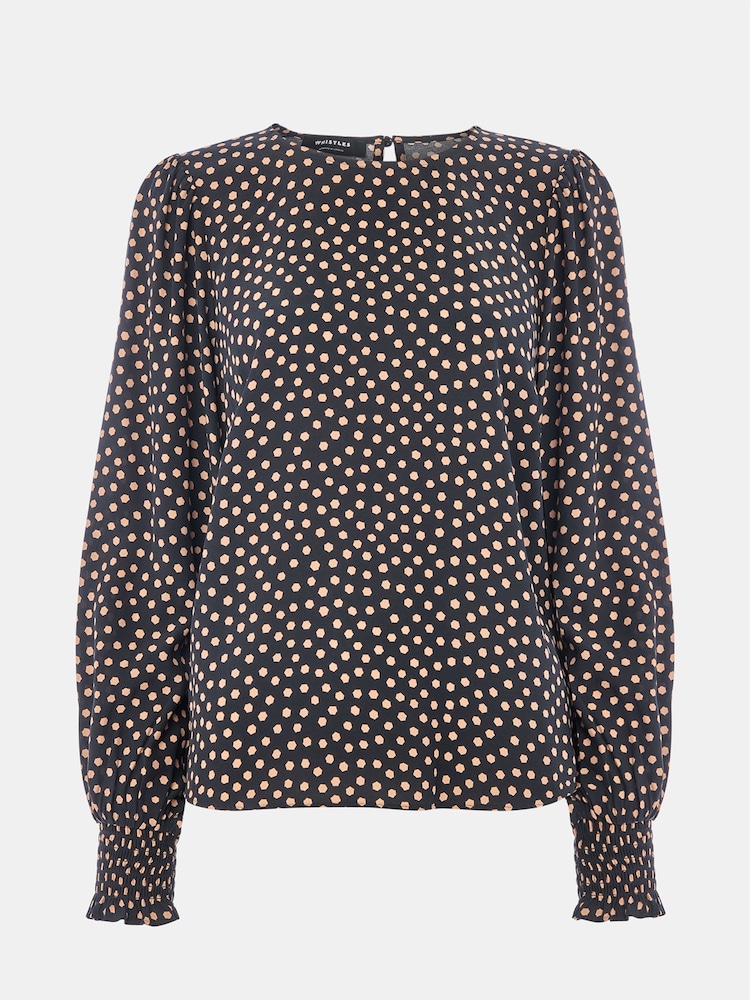 Whistles Black Spot Shirred Cuff Blouse - Image 5 of 5