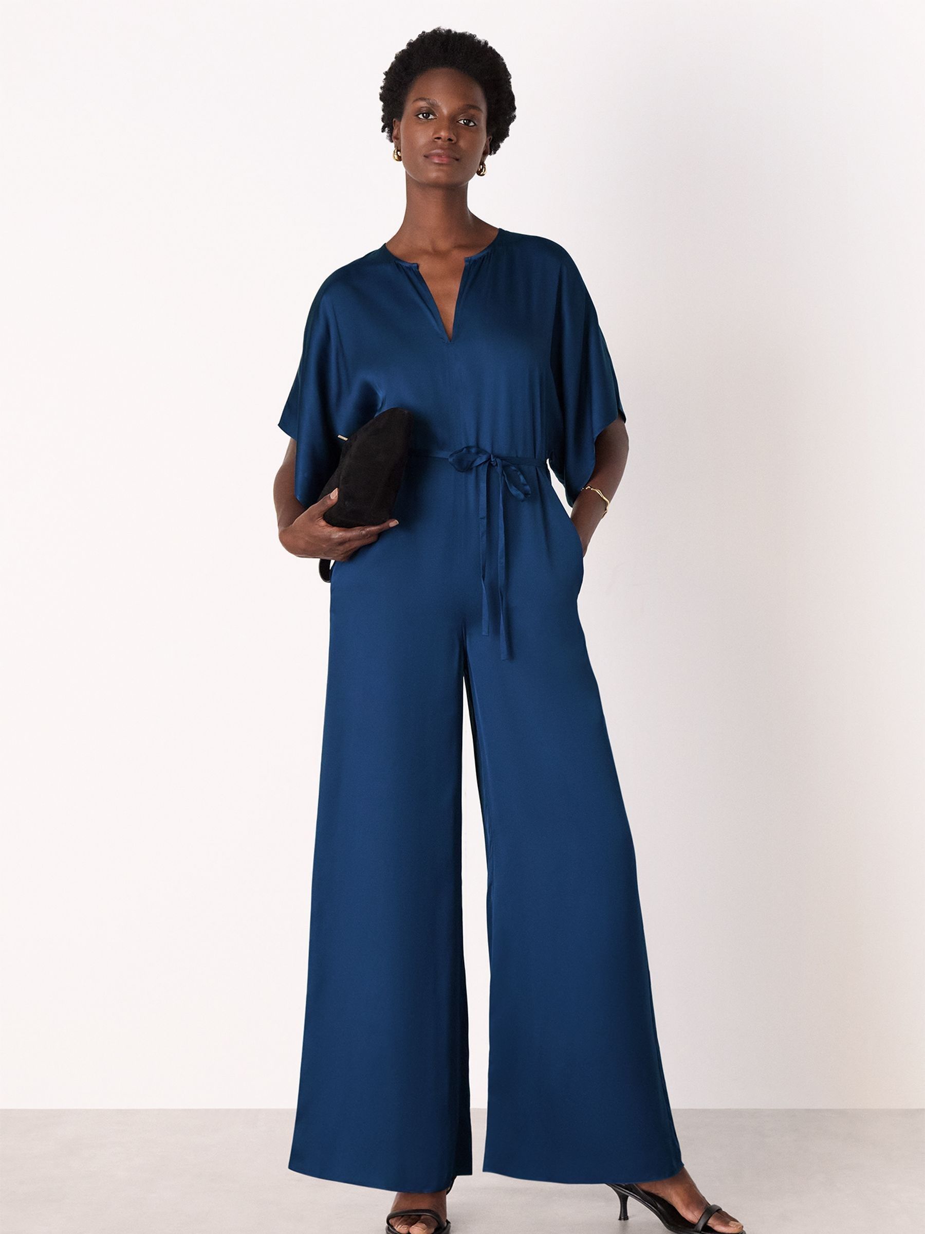 Buy Whistles Blue Satin Short Sleeve Jumpsuit from Next USA