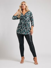 Yours Curve Green London Abstract Print Knot Front Top - Image 2 of 4